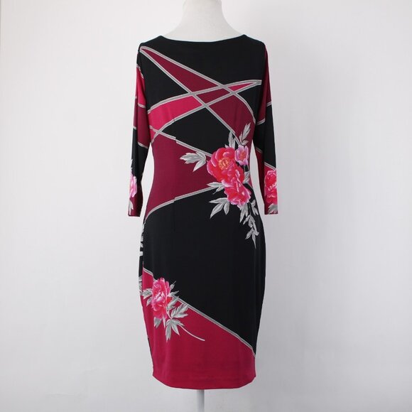 Cache Dress Sz 4 Black Pink Floral 3/4 Sleeve Midi Polyester Spandex  Dress - Picture 5 of 13